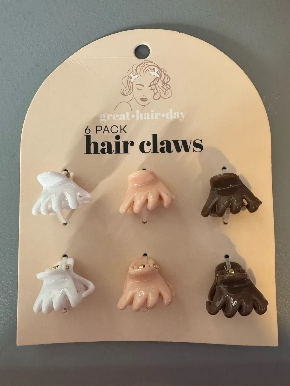 6-Pack Mini Hair Claws - White, Blush, Brown